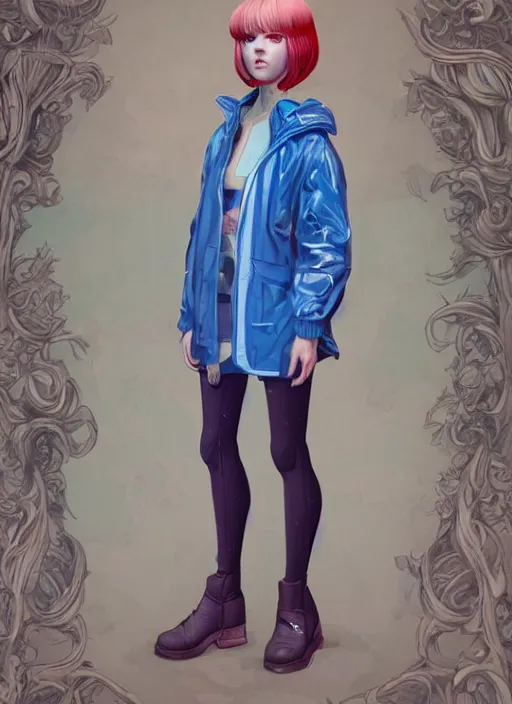 Image similar to blue eyes girl with transparent jacket :: by Martine Johanna and Simon Stålenhag and Chie Yoshii and wlop and Guillermo del toro :: ornate, dynamic, particulate, rich colors, elegant, centered, artstation, smooth, sharp focus, octane render, 3d