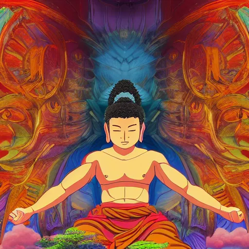 Prompt: highly detailed full body picture of Buddha in the style of Studio Ghibli, concept art, digital art, studio lightning, bright colors, intricate, masterpiece, photorealistic, hiperrealistic, sharp focus, high contrast, intricate, Artstation HQ, DeviantArt trending, 4k UHD, Unreal Engine 5