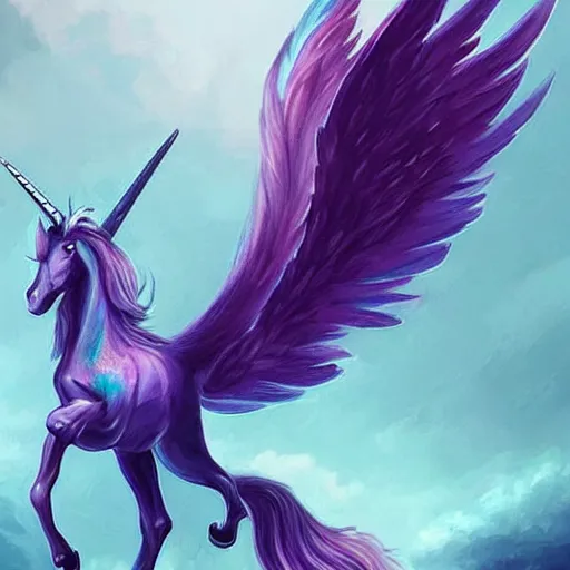 Prompt: a beautiful alicorn, a winged unicorn. it is graceful and elegant. it is turquoise. stunning fantasy art trending on artstation