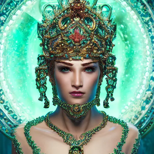 Image similar to portrait of wonderful princess of emerald with fair skin, glowing, ornate and intricate, jaw dropping, dynamic lighting, intricate and detailed, 4 k octane render