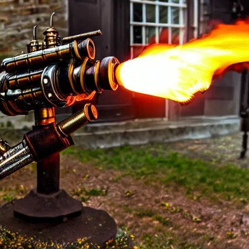 Image similar to photo of a steampunk flamethrower