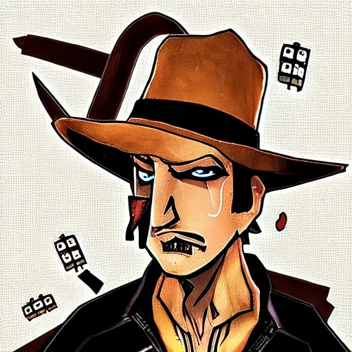 Image similar to “handsome jack, borderlands 2 art style”