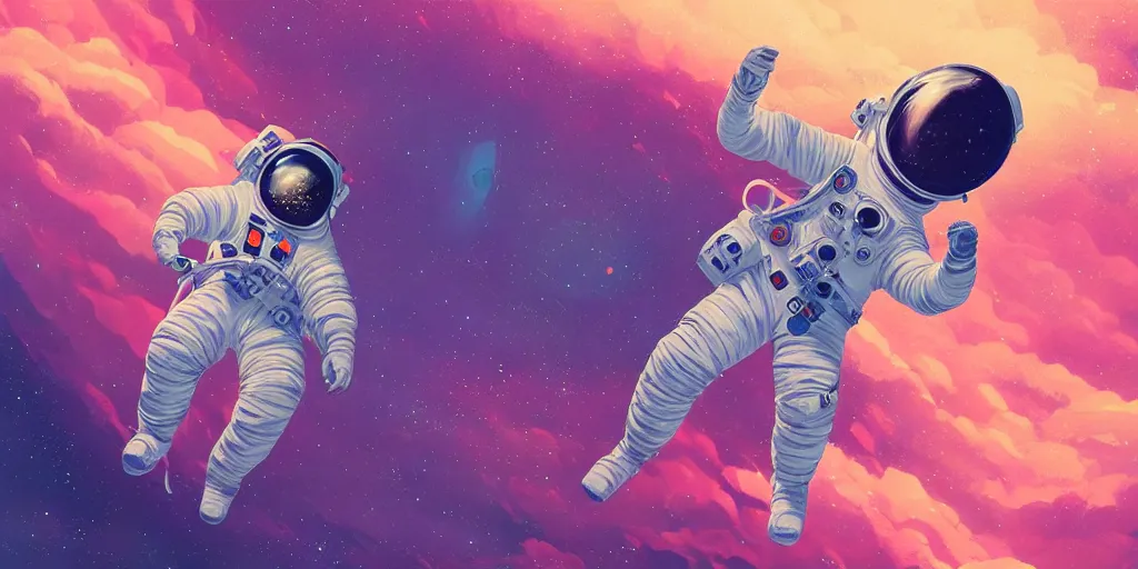 Prompt: a painting of an astronaut floating in space, poster art by mike winkelmann, behance contest winner, space art, sci - fi, poster art, 2 d game art