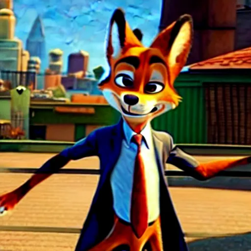 Prompt: nick wilde as max payne 3 set in zootopia