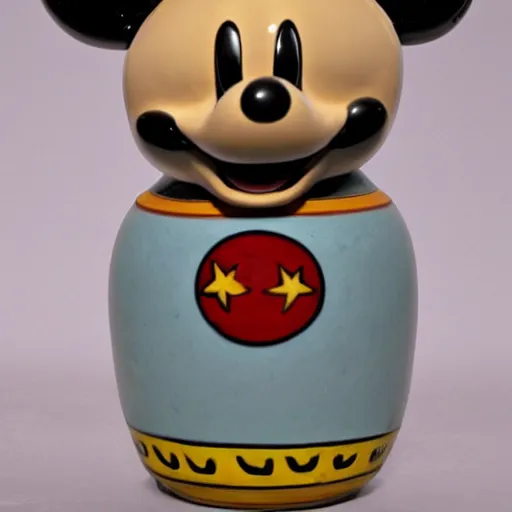 Image similar to vase work, vase art of Mickey Mouse in art style of chinese art, fragmented clay firing chinese vase with an Mickey Mouse, mickey as an character, chinese art!!!!! chinese art stylem chinese art!!!, chinese art style, mickey as a chinese art style!!!!