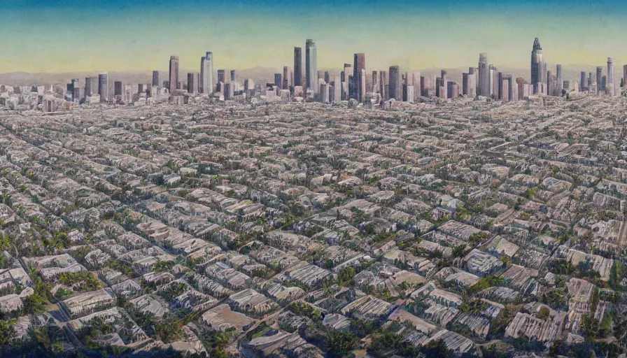 Image similar to a matte painting of los angeles by robin guthrie