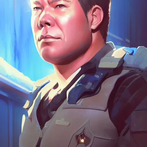 Prompt: An anime portrait of a young William Shatner in tactical gear, by Stanley Artgerm Lau, WLOP, Rossdraws, James Jean, Andrei Riabovitchev, Marc Simonetti, and Sakimichan, tranding on artstation