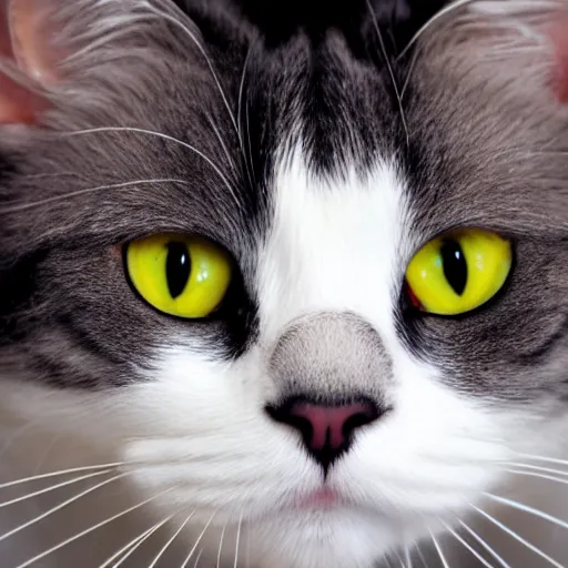 Prompt: cat closeup of nose, white ragdoll with full grey colouring and a thin white blaze down across the nose