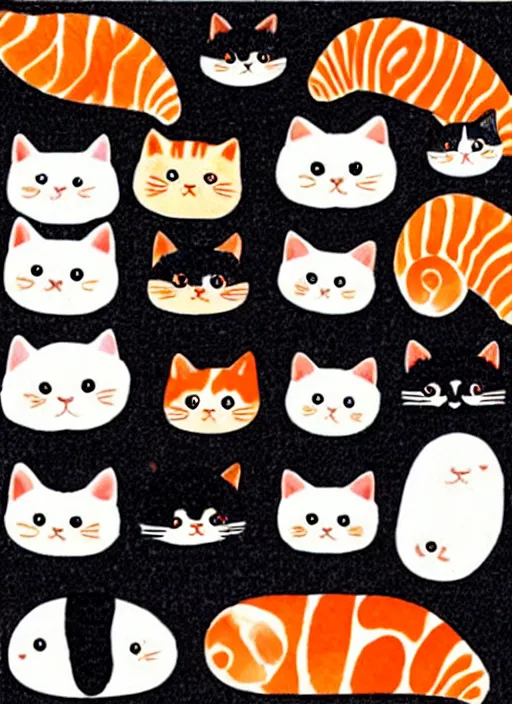 Image similar to clear photorealistic picture of adorable cats made out of sushi