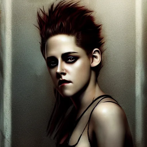 Prompt: kristen stewart portrait, dystopia core, apocalyptic, armor, warrior, dramatic, sharp focus, fiction, neon, fantasy, hyper detailed, digital art, trending in artstation, cinematic lighting, studio quality, smooth render, unreal engine 5 rendered, octane rendered, art style and nixeu and wlop and krenz cushart