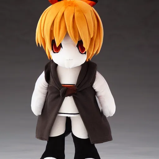 Prompt: cute fumo plush of a foxboy rpg item shop owner, three point lighting, dramatic, anime, grumpy