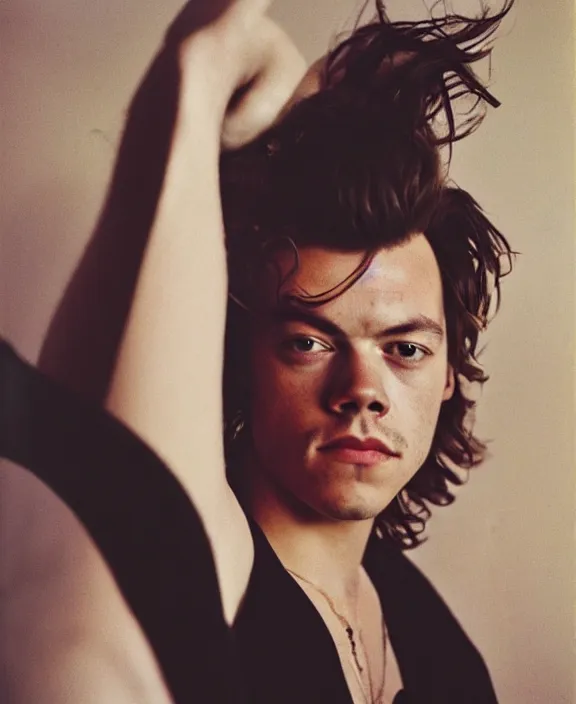 Image similar to portrait of harry styles photographed by nan goldin