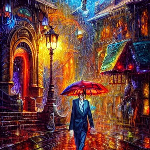 Prompt: John oliver in the rain, artstation, concept art, sharp focus, matte painting, art by Josephine wall