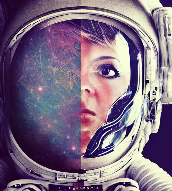 Image similar to hyperrealistic portrait of a woman monster astronaut, sofia coppola, cybernetic details, well lit, intricate abstract. gucci style, intricate artwork, high detail, figurative art, multiple exposure, poster art, 3 d, by stanley kubrick and tooth wu and wlop and beeple, realistic, hyperdetailed, 8 k resolution.