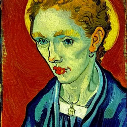 Image similar to the madonna of the goldfish, oil painting by van gogh,