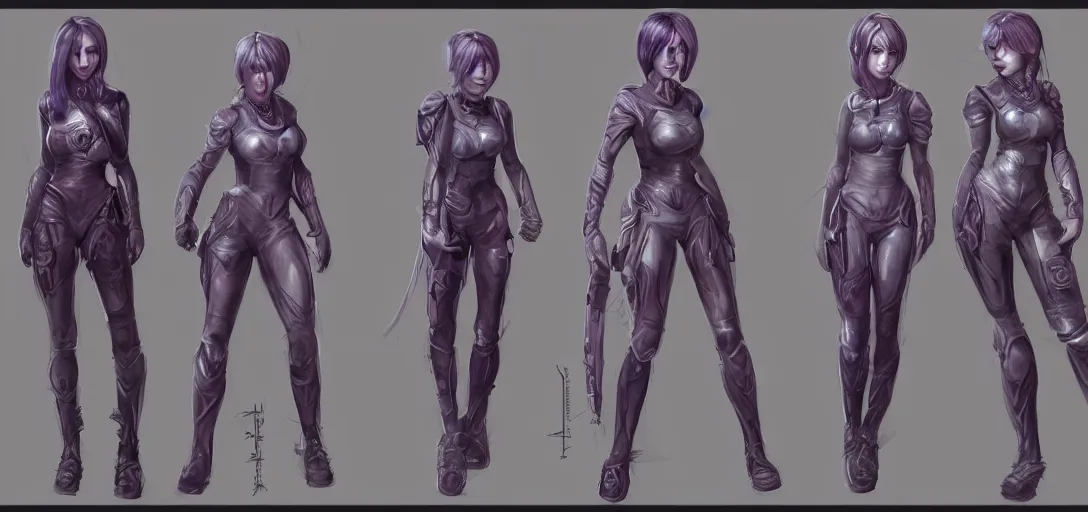 Image similar to character sheet concept art of female video game characters, cortana, renaissance, futurepunk, bright, parkour, rebel, realistic, hyperrealistic, photographic, costume, by marc brunet and artgerm