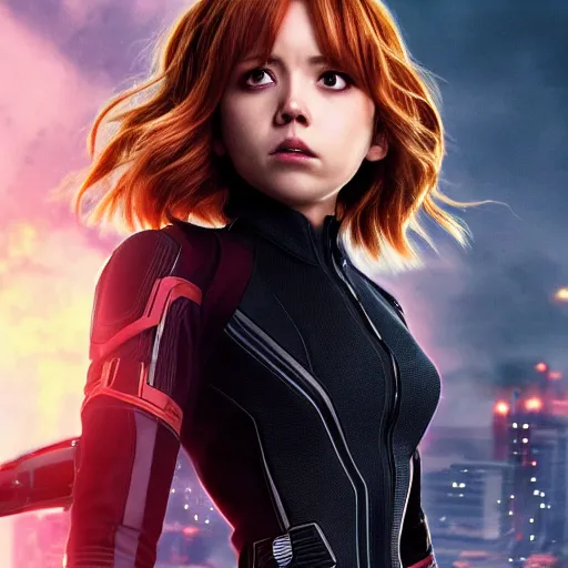 Image similar to Still image of Ochako Uraraka as Black Widow in Avengers (2012), cinematic shot, 8k, hyperdetailed,