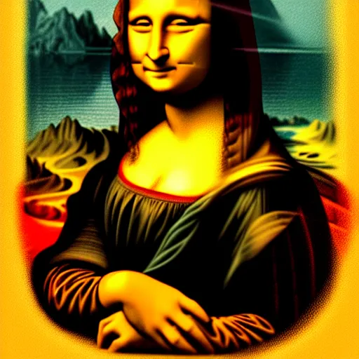 Image similar to a portrait of mona lisa, in retro colors, synthwave style, 2 d digital vector art