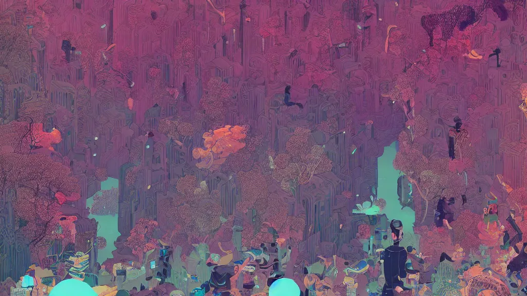 Prompt: Wonderland, Intricate ultradetailed illustration by Tomer Hanuka, by Victo Ngai, by Beeple