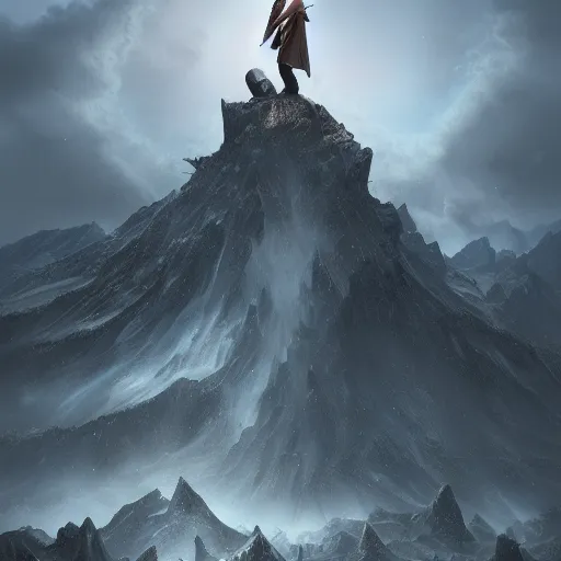 Image similar to a wizard standing on a mountain summoning 3 0 0 0 black jets of allah, cinematic, cgsociety, trending on artstation, r / art, imax, hyperdetailed