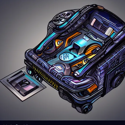 Image similar to car engine, concept, card form, cyberpunk style
