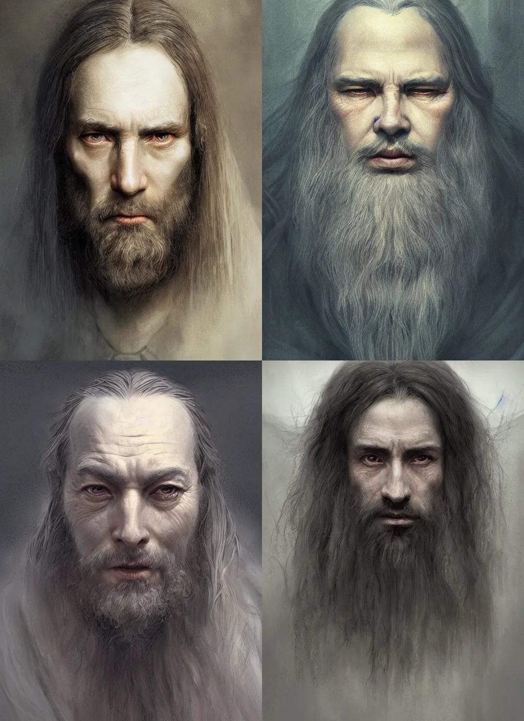 Image similar to portrait of a gentle and wise king with long hairs in alan lee and marc simonetti and emil melmoth style , cinematic lighting