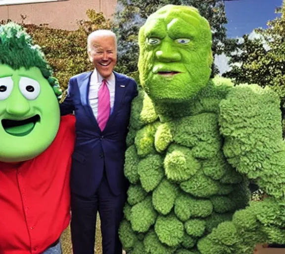 Image similar to joe biden as the food green giant mascot,