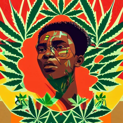 Image similar to Jamaican Marijuana profile picture by Sachin Teng, symetrical, Organic Painting , Leaf Green, adidas, Green smoke, Impressive, Award Winning, Warm, Good Vibes, Positive, geometric shapes, energetic, intricate background, graffiti, street art:2 by Sachin Teng:4