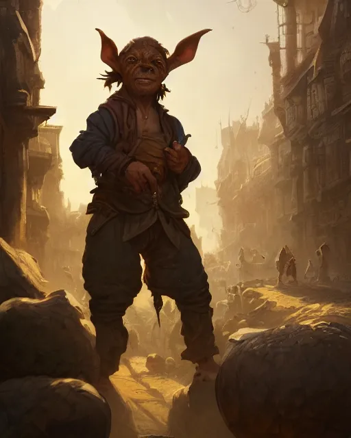 Image similar to A merchant selling treasuries, highly detailed face, fantasy art, goblin art, in the style of greg rutkowski, illustration, epic, fantasy, intricate, hyper detailed, artstation, concept art, smooth, sharp focus, ray tracing