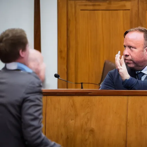 Prompt: Alex Jones desperately reaching for his out of reach phone in the courtroom, EOS 5DS R, ISO100, f/8, 1/125, 84mm, RAW Dual Pixel, Dolby Vision, Adobe