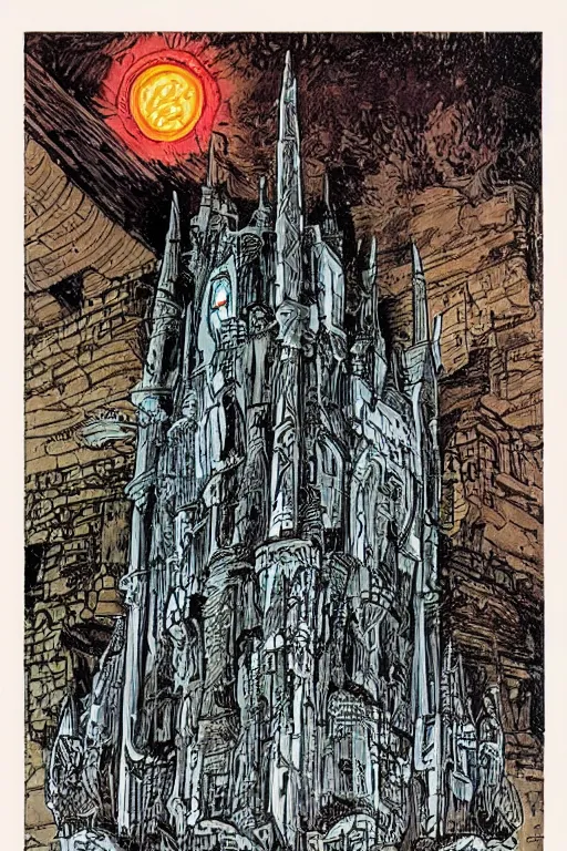 Prompt: castle by Philippe Druillet