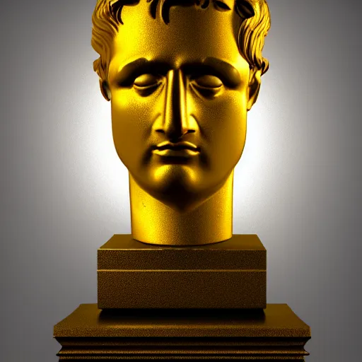 Image similar to a realistic render of an abstract golden Roman bust, high contrast lighting, 4k, concept art