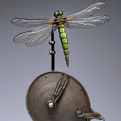 Image similar to a realistic robotic Dragonfly , industrial made of resin and fossils, UHD,