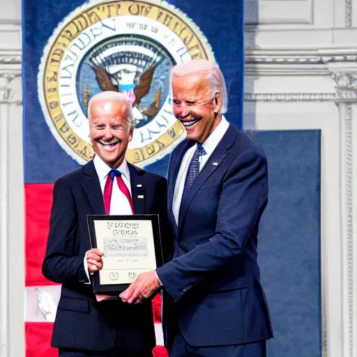 Image similar to joe biden awards batman with the presidential medal of freedom