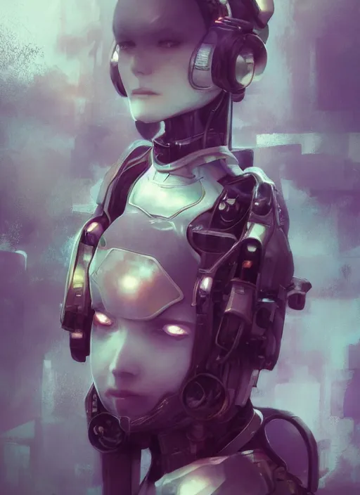 Image similar to matte painting, by yoshitaka amano, by ruan jia, by conrad roset, by good smile company, detailed anime 3d render of a female mechanical android, portrait, cgsociety, artstation, quirky mechanical costume and grand headpiece, surreal mystical atmosphere