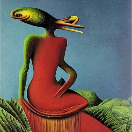 Image similar to a weird surreal and whimsical creature, fantasy concept art by max ernst and dorothea tanning