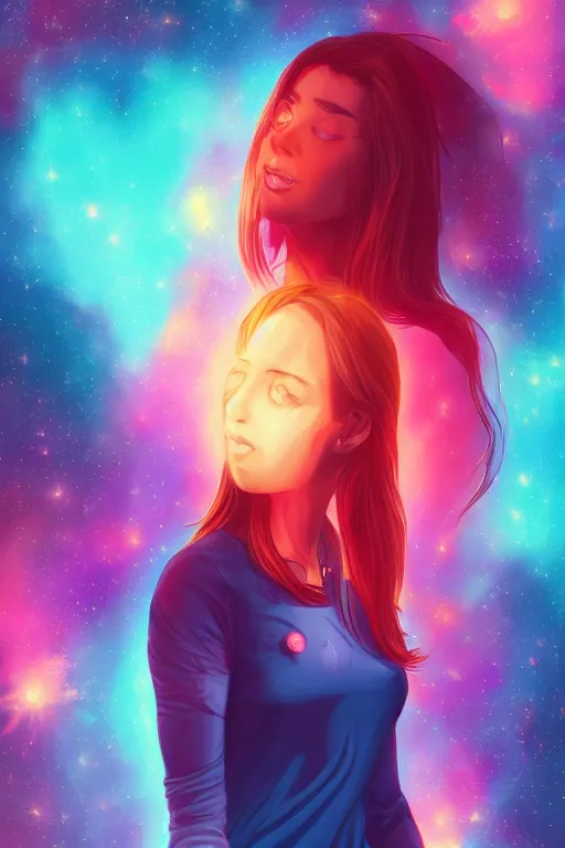 Prompt: A beautiful portrait of a single female cosmic being with a nebula as its body by Aenami Alena, 8K, UHD , Trending on artstation.