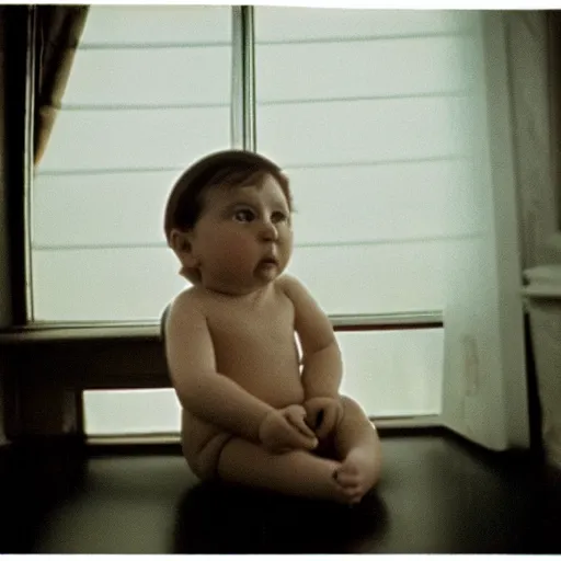 Image similar to baby stanley kubrick looking over the world like 2 0 0 1 3 5 mm cinematic