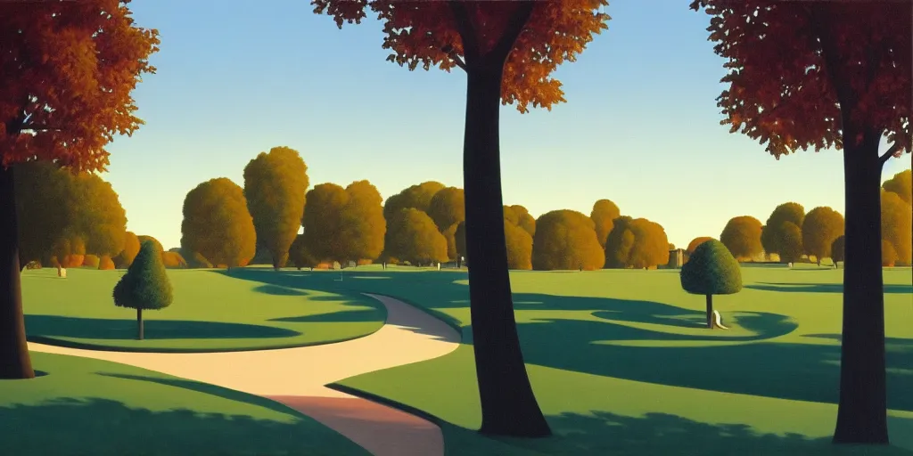 Prompt: the empty park, summer evening, kenton nelson