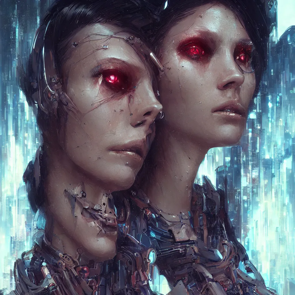 Prompt: portrait of a cyberpunk young beautiful woman by Greg Rutkowski, close-up,biomechanical, very highly detailed portrait, futuristic, cinematic,digital engine, 8k,luminous,Blade Runner mood