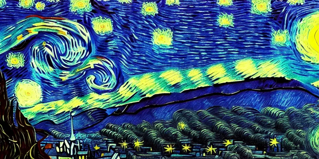 Image similar to outer space with eldritch terror in the middle of composition, cosmic horror, ultra realistic, highly detailed, HD, sharp focus, cinematic lighting, realistic, vivid colors, oil painting, non blurry, sharp, art by van Gogh