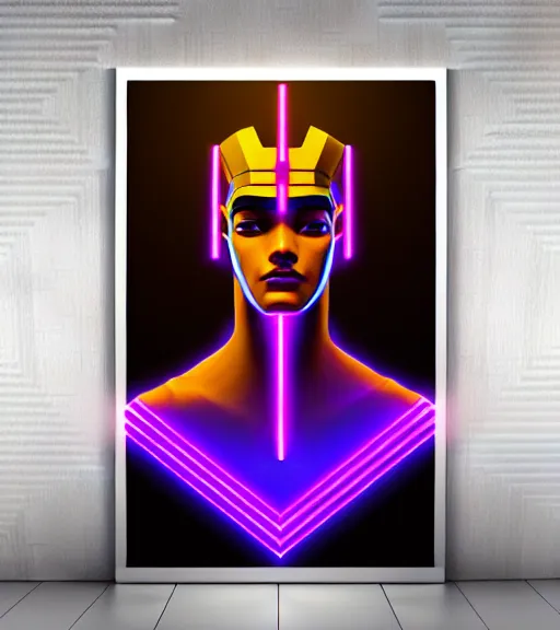 Image similar to symmetry!! egyptian god of technology, solid cube of light, hard edges, product render retro - futuristic poster scifi, lasers and neon circuits, brown skin handsome egyptian god, intricate, elegant, highly detailed, digital painting, artstation, concept art, smooth, sharp focus, illustration, dreamlike, art by artgerm