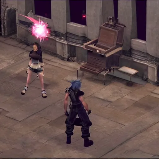 Image similar to a still frame from the video game final fantasy vii, starring nancy pelosi