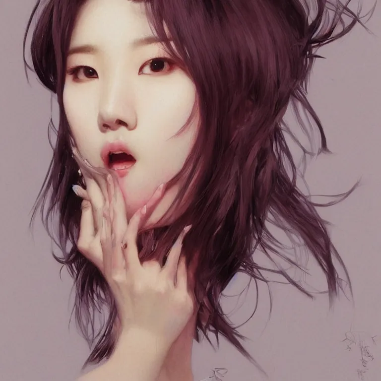 Image similar to portrait of kpop idol, expressive pose, lively expression, a pastel by chip zdarsky, trending on pinterest, mingei, full body, stylish, intricate, elegant, rose tones, highly detailed, digital painting, artstation, concept art, smooth, sharp focus, illustration, art by artgerm and greg rutkowski and alphonse mucha