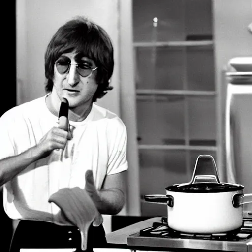 Image similar to john lennon from 1 9 6 4 on a cooking show, hd, hyper realistic, intricate detail