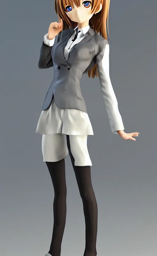 Image similar to Anime girl figure in office suit, unreal engine, highly detailed.