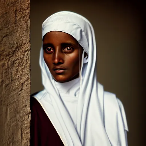 Image similar to photographic portrait of a stunningly beautiful renaissance ethiopian nun female in soft dreamy light at sunset, contemporary fashion shoot, by edward robert hughes, annie leibovitz and steve mccurry, david lazar, jimmy nelsson, breathtaking, 8 k resolution, extremely detailed, beautiful, establishing shot, artistic, hyperrealistic, beautiful face, octane render