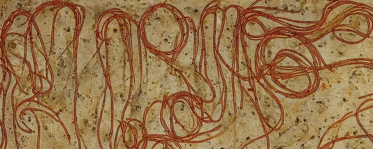 Prompt: ancient manuscripts detailing spaghetti, fine detail