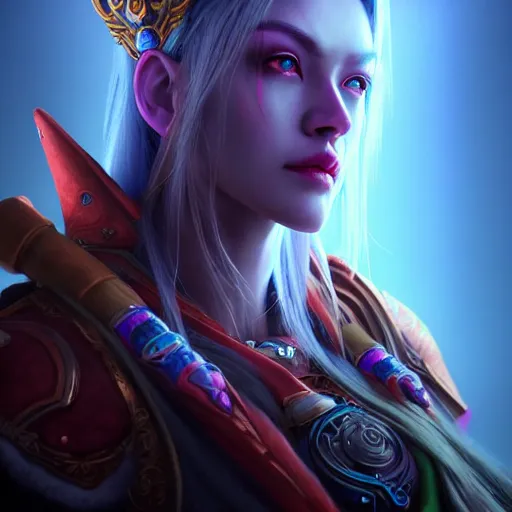 Prompt: ( ( ( ( ( hyperrealist distant portrait of empress sylvanas windrunner on a blue planet where it rains colors. ) ) ) ) ) by bayard wu, fantasy, photorealistic, octane render, unreal engine, dynamic lighting, trending on artstation, poster, volumetric lighting, very detailed faces, 4 k, award winning