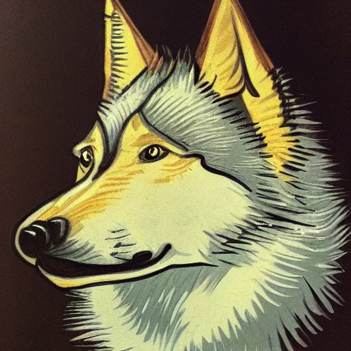 Prompt: retarded wolf portrait, van gogh style